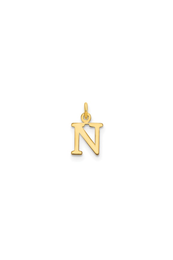 14k Yellow Gold Letter N Pendant for Women or Unisex, Polished Block Initial Charm, Custom Alphabet Monogram Jewelry Accessory for Name Identity Necklace Styles