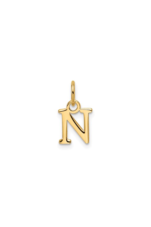 14k Yellow Gold Letter N Pendant for Women or Unisex, Polished Block Initial Necklace Charm, Solid Monogram Jewelry, Personalized Alphabet Name Accessory