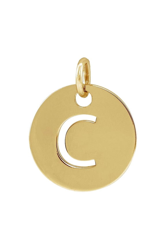 14k Yellow Gold Letter Name Personalized Monogram Initial C 10mm Polished Initial Disc Pendant Necklace Pendant for Wome