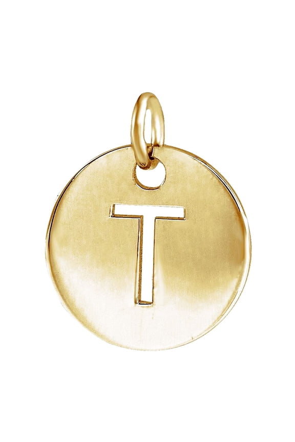 14k Yellow Gold Letter Name Personalized Monogram Initial T 10mm Polished Initial Disc Pendant Necklace Pendant for Wome