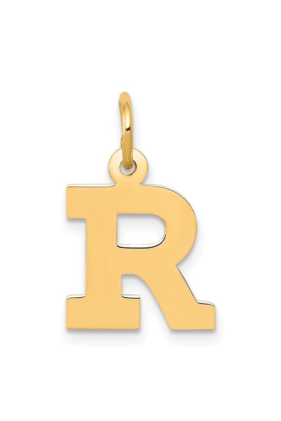 14k Yellow Gold Letter R Pendant for Women or Unisex, Polished Block Initial Charm, Simple Alphabet Necklace Accessory, Dainty Personalized Jewelry for Identity or Everyday Style