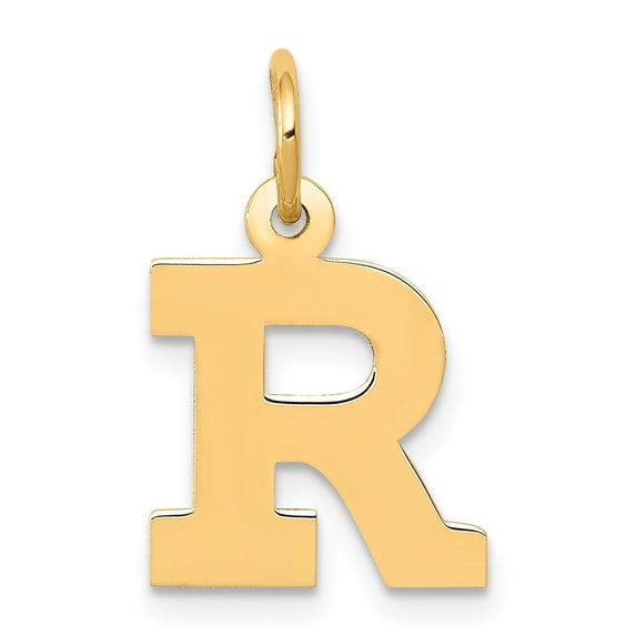 14k Yellow Gold Letter R Pendant for Women or Unisex, Polished Block Initial Charm, Simple Alphabet Necklace Accessory, Dainty Personalized Jewelry for Identity or Everyday Style