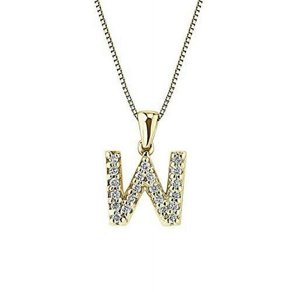 14k Yellow Gold Letter W Diamond Initial Pendant Necklace (1/10cttw) with 18-inch chain by Diamond Wish
