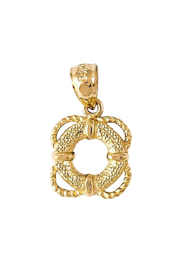 14k Yellow Gold Life Saver Ring with Rope Trim Pendant