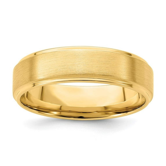 14k Yellow Gold 6mm Lightweight Comfort Fit Brushed Satin/Polished Stepped Edge Wedding Band Size 12 YB112L