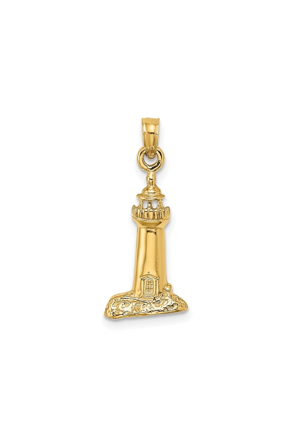 14k Yellow Gold Lighthouse Pendant for Women and Men, Nautical Coastal Necklace with Ocean Design Symbolizing Guidance, Strength, Hope, Maritime Beach Jewelry