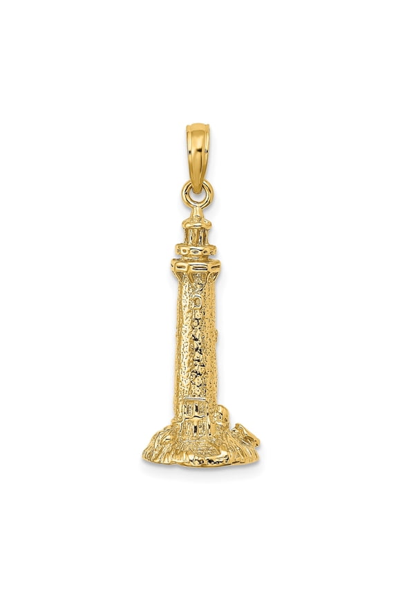 14k Yellow Gold Lighthouse Pendant for Women or Unisex, Nautical Coastal Jewelry with Maritime Symbolism, Ocean Inspired Charm Representing Hope, Guidance, Protection