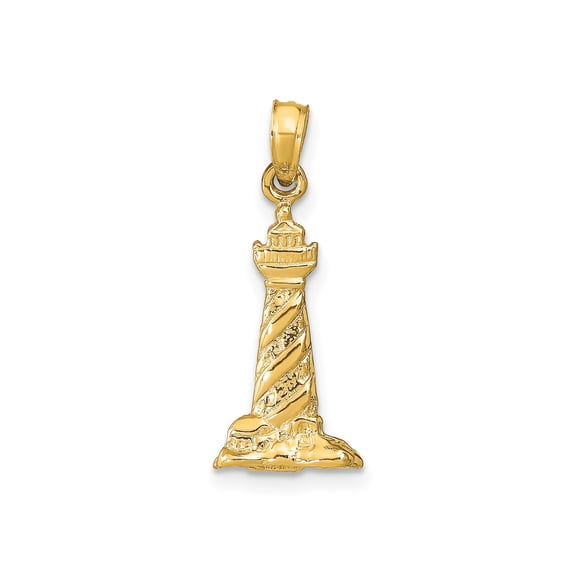 14k Yellow Gold Lighthouse Beacon Pendant Charm, Polished Nautical Coastal Jewelry
