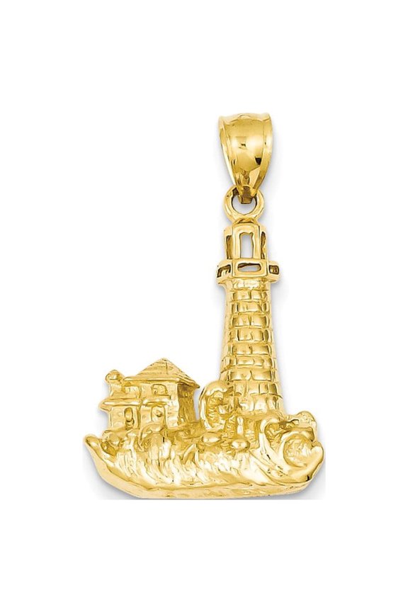 14k Yellow Gold Lighthouse Pendant