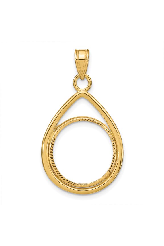 14k Yellow Gold Lightweight D/C Prong Setting Coin Bezel Pendant Mounting - Fits 16.5mm