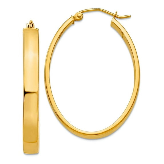 14k Yellow Gold Polished Hinged post Lightweight Oval Hoop Earrings 21x25mm Wide 4mm Thick Hoop Earring for Women