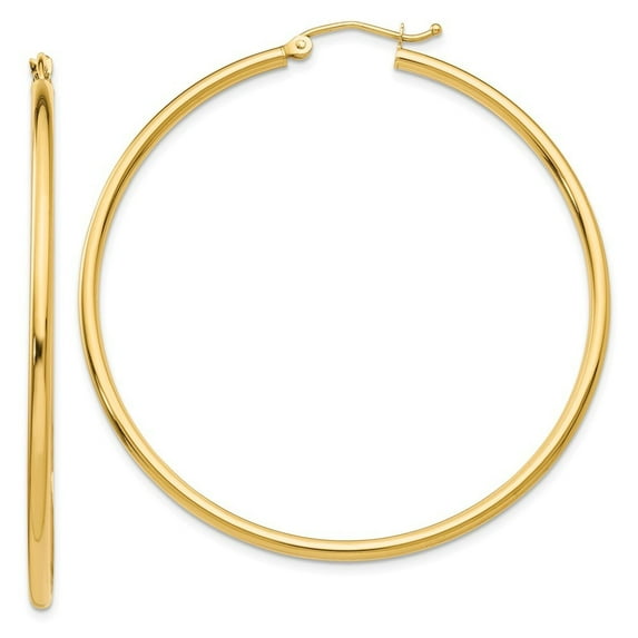 14k Yellow Gold Lightweight Tube Hoop Earrings - 2.7 Grams - Measures 50x50.5mm Wide 2mm Thick