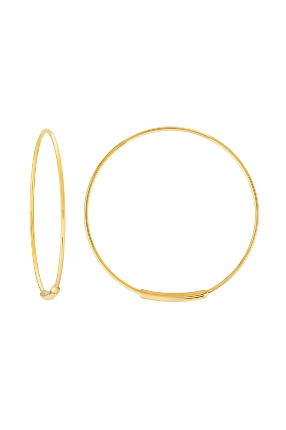 14k Yellow Gold Linear Design Endless 25mm Wire Hoop Earrings Hoop Earring for Women - .9 Grams