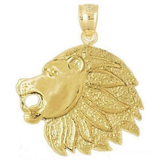 14k Yellow Gold Lion Head Pendant, Made in USA