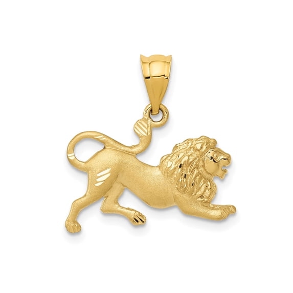 14k Yellow Gold Lion Pendant for Men and Unisex Wear, Polished Textured Animal Necklace Symbolizing Strength Courage Leadership, Bold Leo Zodiac Jewelry