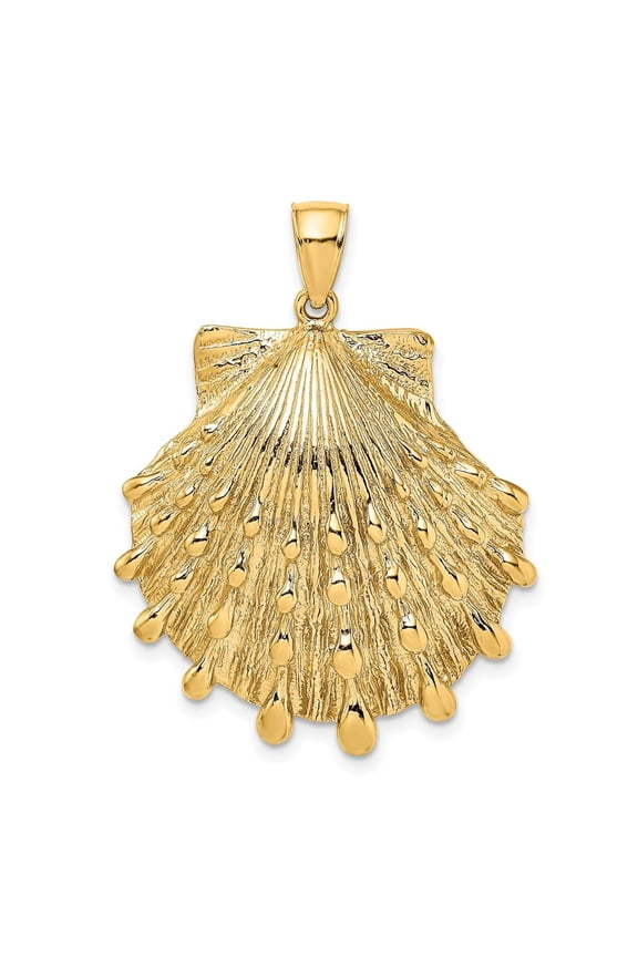 Fine Jewelry 14K Yellow Gold Lion's Paw Shell Charm for Women (L - 35 mm, W - 29.6 mm)