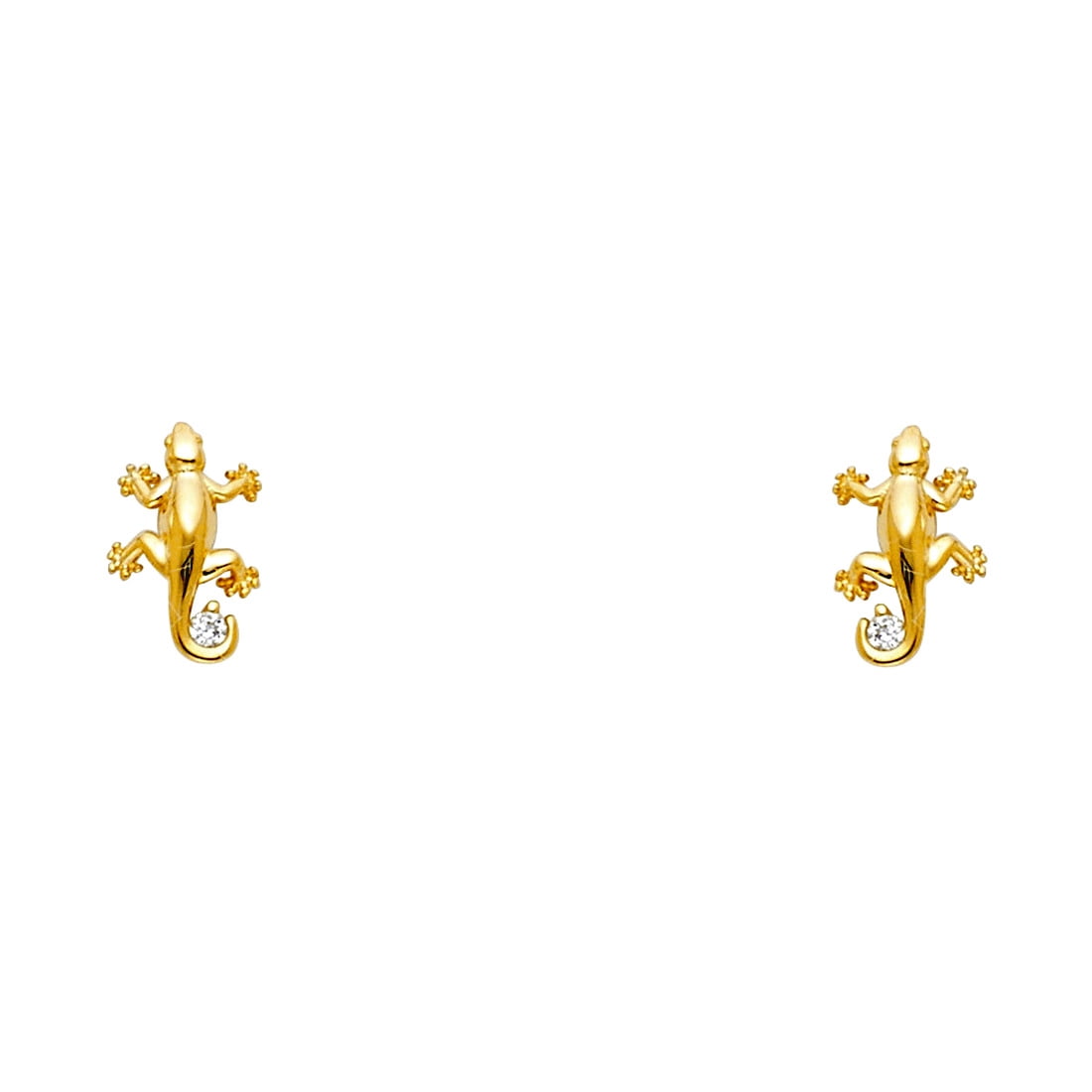 14k Yellow Gold Lizard Cubic Zirconia Stud Screw Earrings Stud Earring for Women