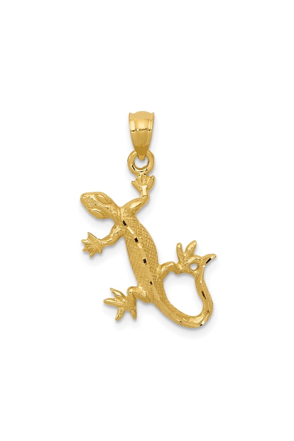 14k Yellow Gold Lizard Pendant for Men and Women, Textured Gecko Charm with Nature Design, Spiritual Reptile Jewelry Symbolizing Renewal and Transformation