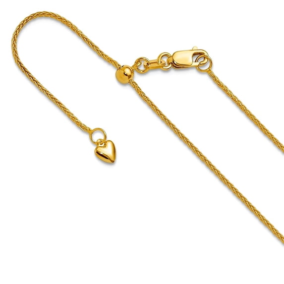 14k Yellow Gold Lobster Claw Closure Adjustable Wheat Chain Necklace 22 Inch 1mm Wide Chain Necklace for Women and Men