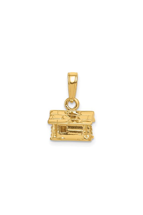 14k Yellow Gold Log Cabin Pendant for Women or Unisex Wear, Rustic Nature-Inspired Mini Charm Jewelry for Necklace, Symbol of Home, Adventure, Heritage, and Outdoor Lifestyle