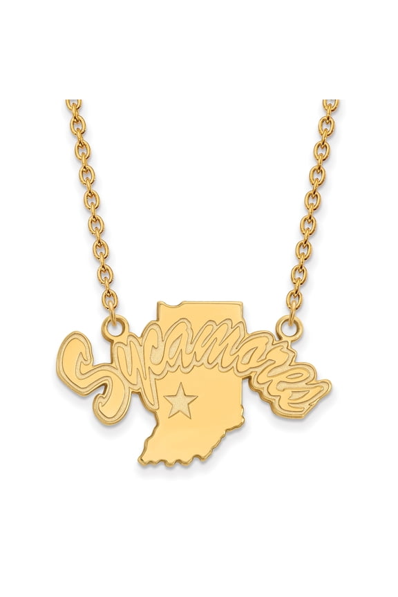14k Yellow Gold LogoArt Official Licensed Collegiate 18in Indiana State University (ISU) Large Pendant w/Necklace