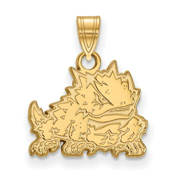 14k Yellow Gold LogoArt Texas Christian University Horned Frog Small Pendant Charm