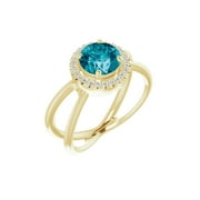 14k Yellow Gold London Blue Topaz & 1/8 Ct Diamond Halo Ring