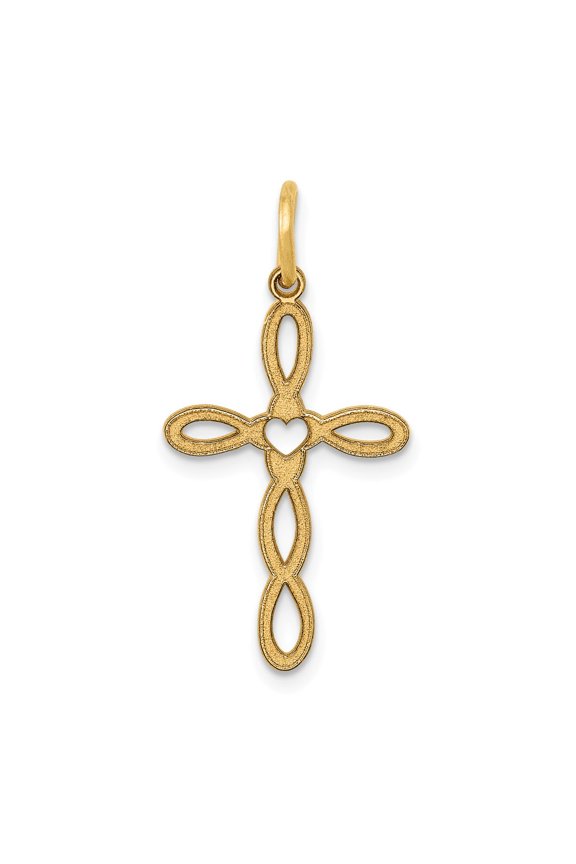 14k Yellow Gold Loop w/Center Heart Cross Pendant Charm