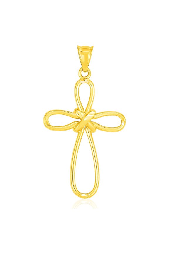 14k Yellow Gold Looped Knot Style Cross Pendant