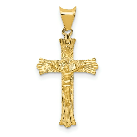 14k Yellow Gold Lord Jesus Christ Crucifix Holy Cross Religious Pendant Charm Necklace Budded Fine Jewelry For Women Gifts For Her