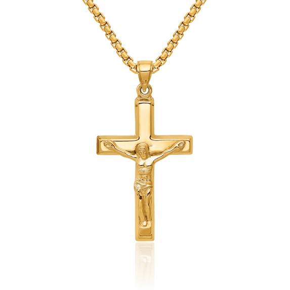 14K Solid Yellow Gold Lord Jesus Christ Crucifix Holy Cross Necklace Religious Chain Pendant Charm