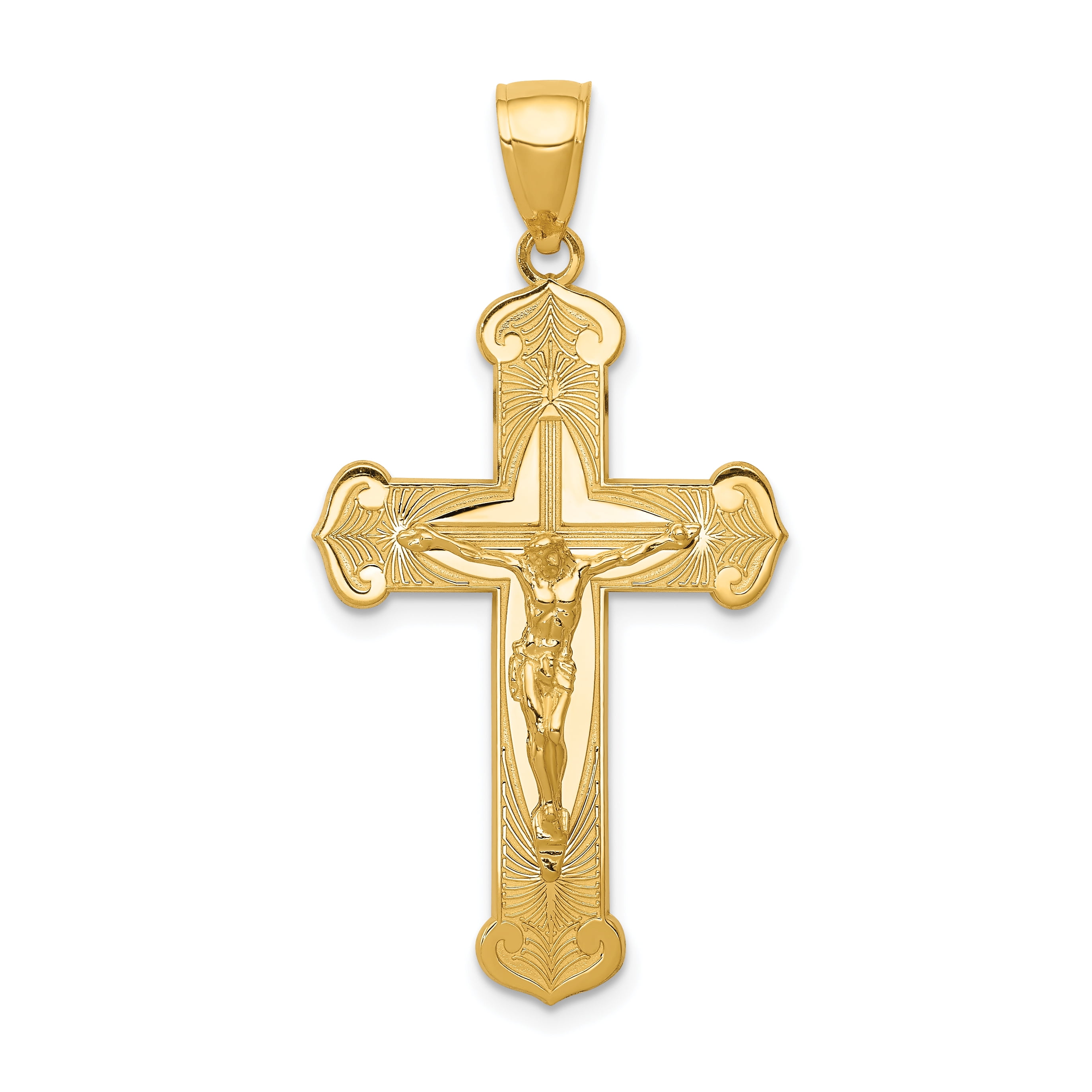 14k Yellow Gold Lord Jesus Christ Crucifix Holy Cross Religious Pendant
