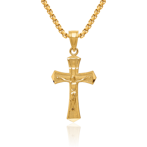 14K Solid Yellow Gold Lord Jesus Christ Crucifix Holy Cross Necklace Religious Chain Pendant Charm with chain 22inch