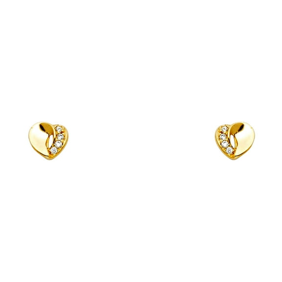 14k Yellow Gold Love Heart Cubic Zirconia Stud Screw Back Earrings Stud Earring for Women