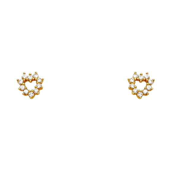 14k Yellow Gold Love Heart Cubic Zirconia Stud Screw Back Earrings Stud Earring for Women