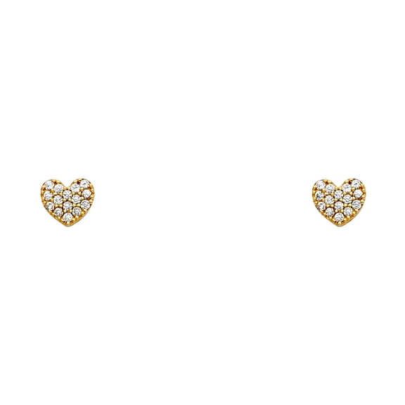14k Yellow Gold Love Heart Cubic Zirconia Stud Screw Back Earrings Stud Earring for Women