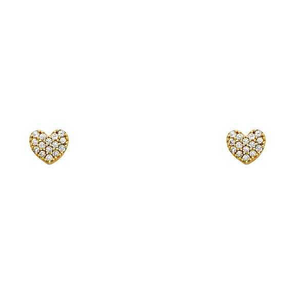 14k Yellow Gold Love Heart Cubic Zirconia Stud Screw Back Earrings Stud Earring for Women