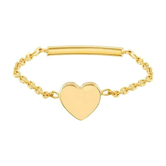 14k Yellow Gold Love Heart Shape Chain Ring Sizing Bar Size 7 Statement Ring for Women and Men