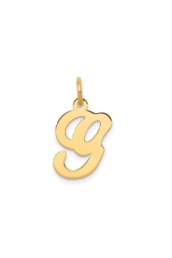 14k Yellow Gold Lowercase G Pendant, Polished Script Initial Charm for Women or Unisex, Dainty Monogram Alphabet Jewelry for Custom Name or Identity Style