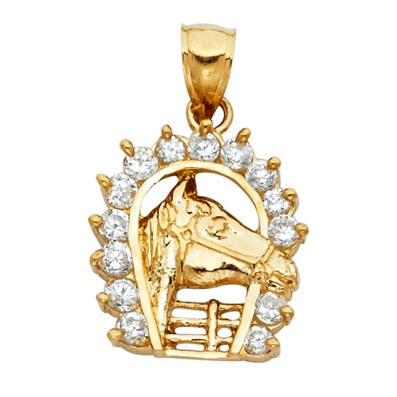 14k Yellow Gold Lucky Stallion Horseshoe Horse Head Pendant Charm Jewelry Female Unisex