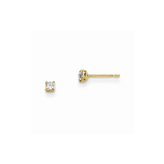 14k Yellow Gold Madi K 2mm Square Cubic Zirconia Basket Set Stud Earrings - Measures 2x2mm Wide
