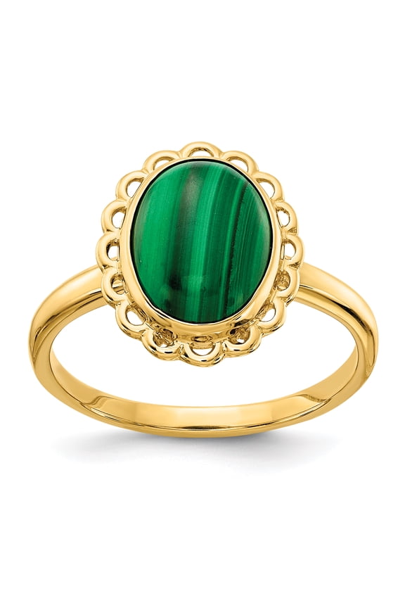 14k 10x8mm Malachite Cabochon Ring Y4494MB