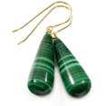 thumbnail image 1 of 14k Yellow Gold Malachite Earrings Green Striped Rounded Large Long Beaded Goldtone Accents Designed for Adult Women, 1 of 5