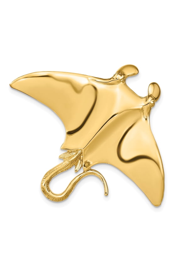 14k Yellow Gold Manta Ray Pendant for Women or Unisex, Polished Marine Animal Charm, Nautical Sea Life Necklace for Beach and Ocean Nature Jewelry Collections