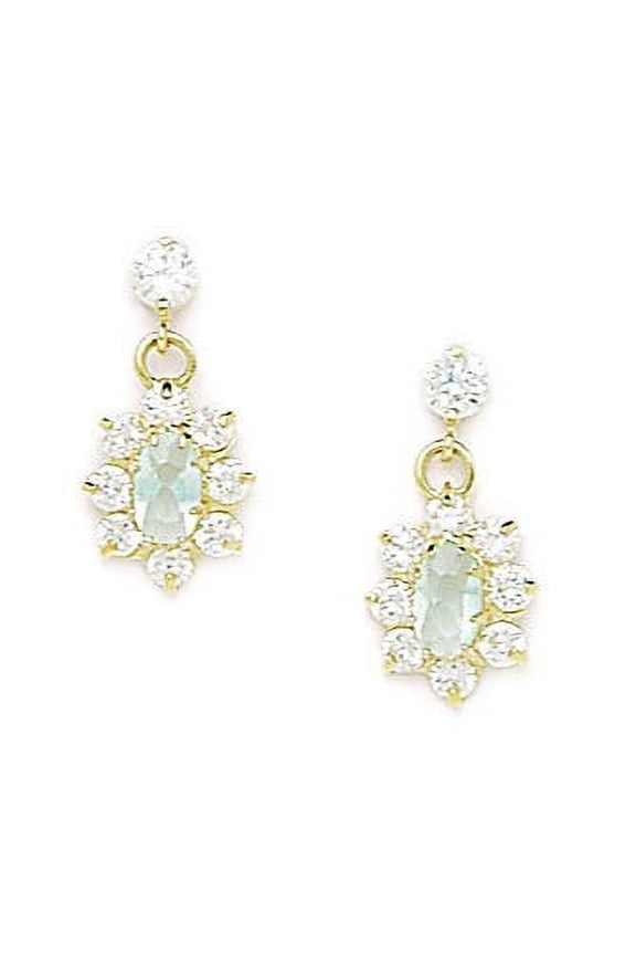 14k Yellow Gold March Lt-Blue 3x5mm CZ Flower Screw-Back Earrings - Measures 16x8mm