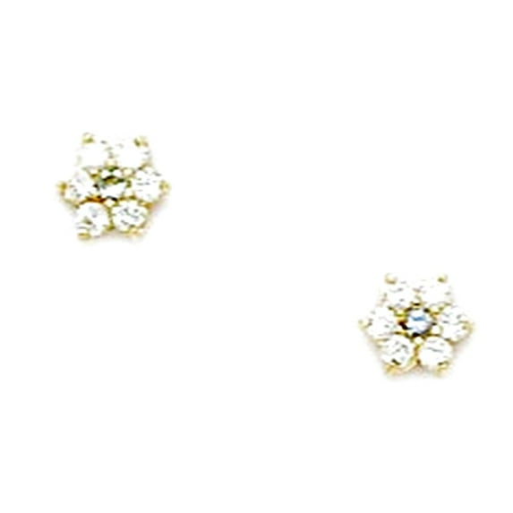 14k Yellow Gold March Lt-Blue Cubic Zirconia Flower Screw Back Earrings 4x4mm Stud Earring for Women