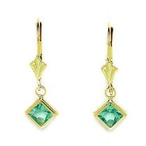 14k Yellow Gold March Lt-Blue CZ Large Kite Drop Leverback Earrings - Measures 26x8mm
