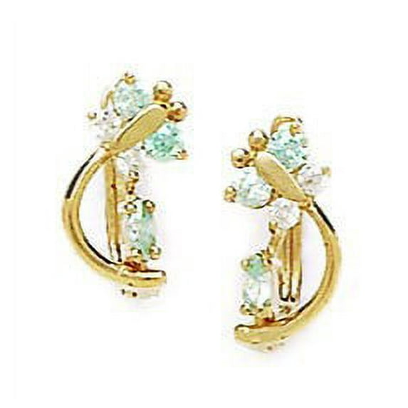 14k Yellow Gold March Lt-Blue Cubic Zirconia Bee Leverback Earrings - Measures 10x5mm