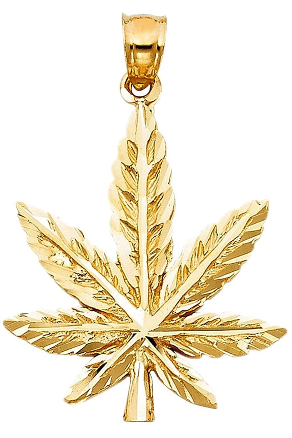14k Yellow Gold Marijuana Leaf Pendant 27mm x 24mm