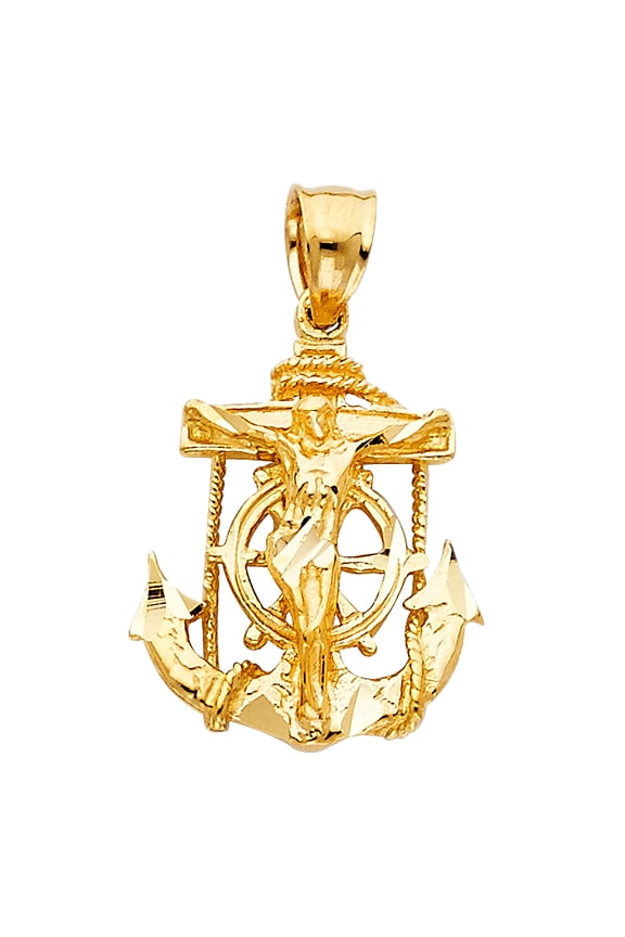 14k Yellow Gold Marine's Graduation Gift 3D Mariners Crucifix Cross Pendant Jewelry Female Unisex